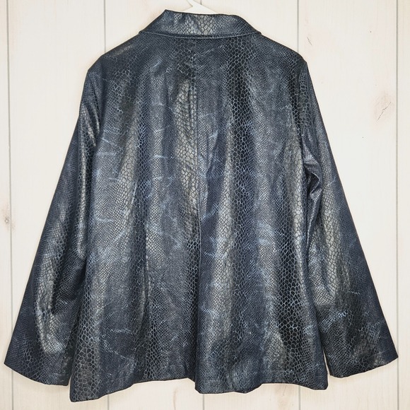 Ameri Mode Women's Blue Faux Snakeskin Jacket LARGE Feather Pull Mob Wife‎ Goth - Picture 4 of 9